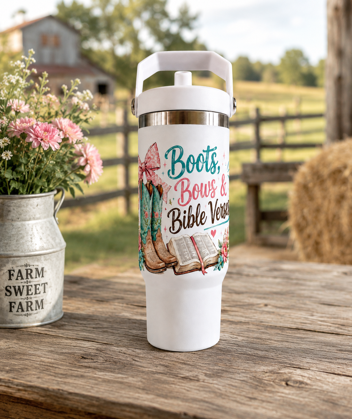 Boots Bows & Bible Verses tumbler front
