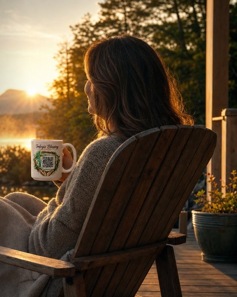 Woman enjoying her morning coffee at sunrise